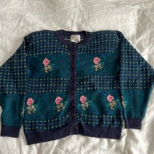 Granny oversized floral knit cardigan sweater